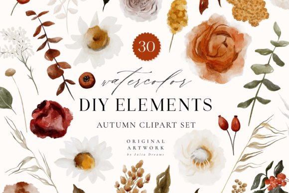 Download Autumn Watercolor Flower Digital Clipart - Digital Collection